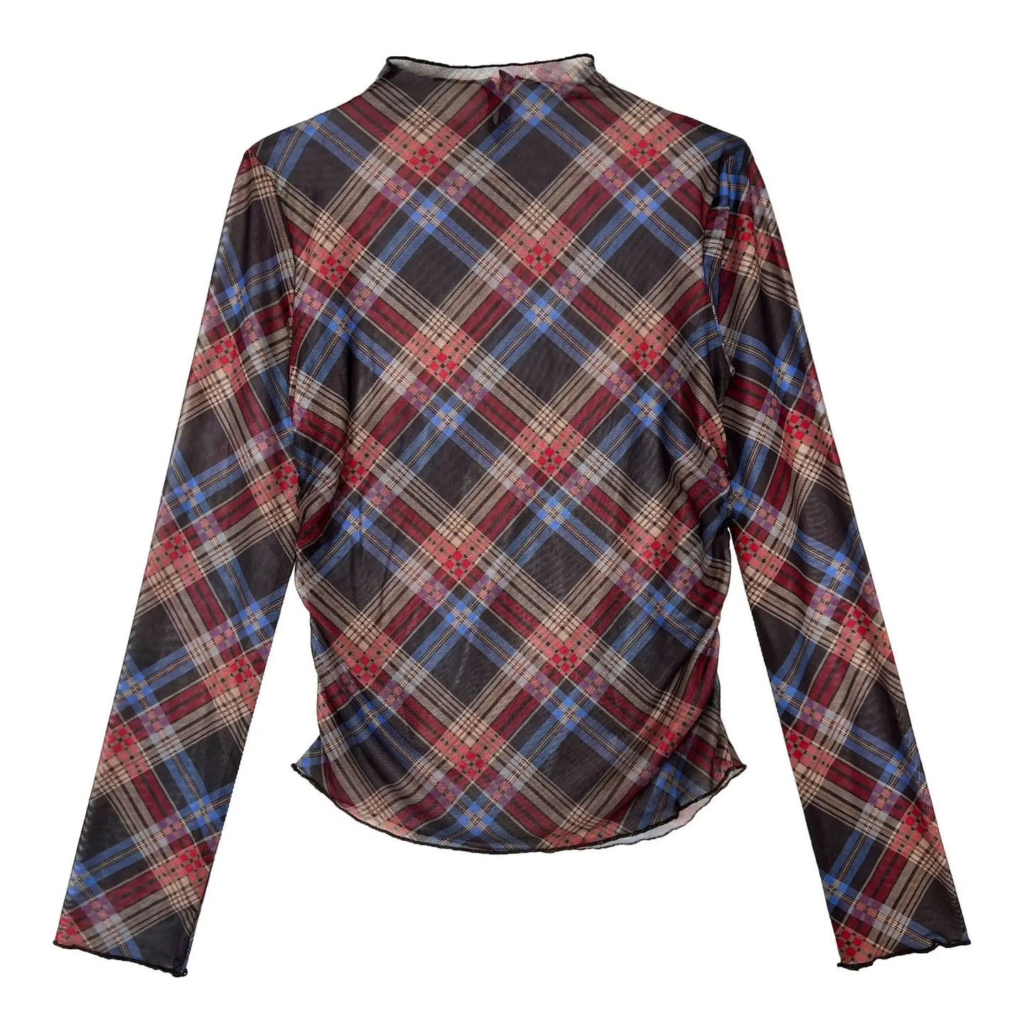 Women Clothes American Style Plaid Mesh T-shirt 2025 Spring Design Spice Girls Pleated Slimming Fashionable Casual Top