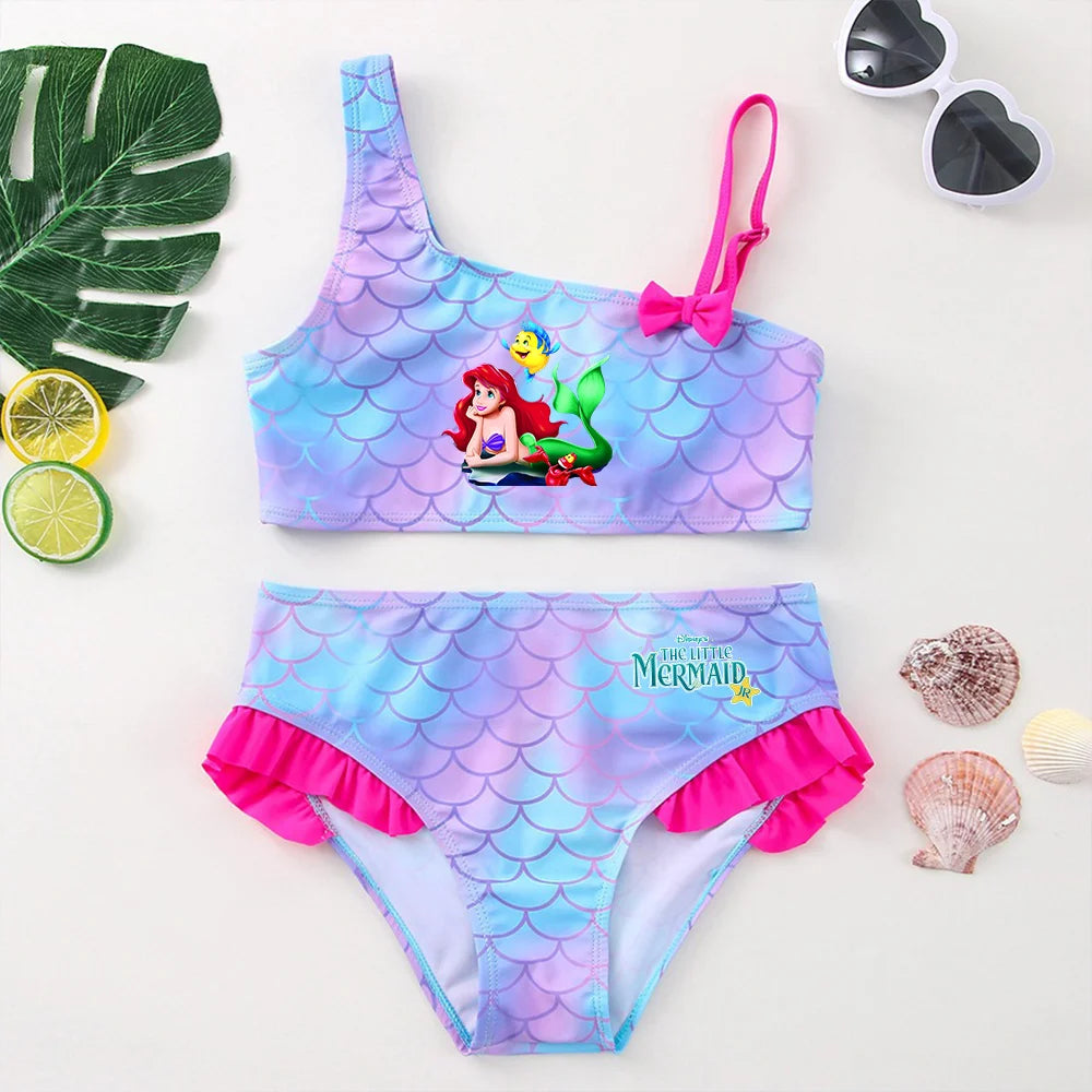 The Little Mermaid Girls Swimsuit One-Piece Bathing Suit Children Dresses Summer Swimwear Beach Suit Kid Wear Mermaid Fish Scale