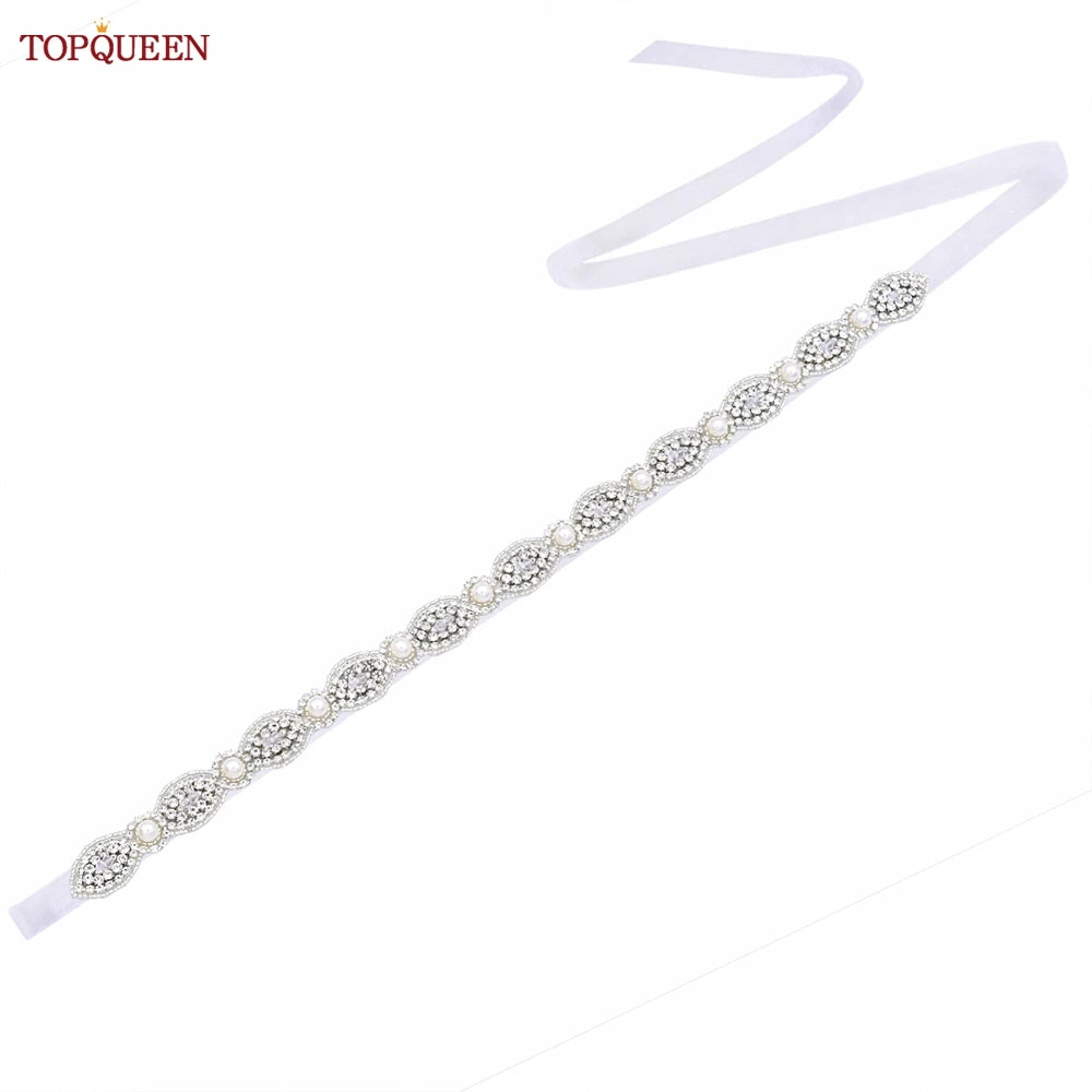 TOPQUEEN Bridal Belt Pearls Crystal Decoration Sash for Women Ladies Wedding Evening Party Dress Gown Applique Handmade  S435