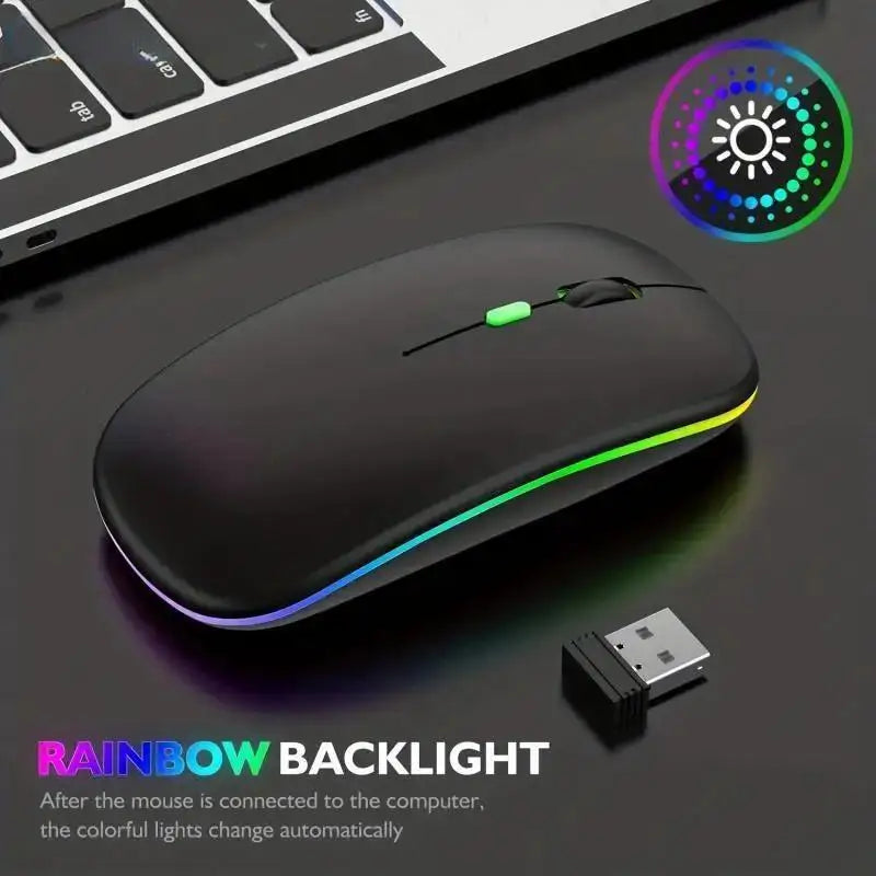 Kabellose Maus, Gaming-Maus mit Hintergrundbeleuchtung, USB-kompatible, wiederaufladbare RGB-Mäuse, geräuschlose, ergonomische Gaming-Maus mit Hintergrundbeleuchtung für Laptop-PC 
