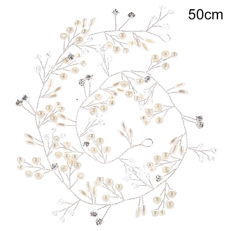 50-150cm Wedding Pearl Headband For Women Bridal Vine Rhinestone Hairband Crown Headpiece Wedding Hair Jewelry Hair Accessories