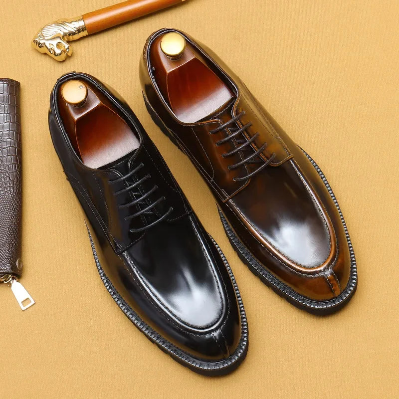 Vintage Flat Mens Dress Shoes Luxury Genuine Leather Handmade Quality Comfortable 2025 Spring Patent Leather Wedding Shoes Man