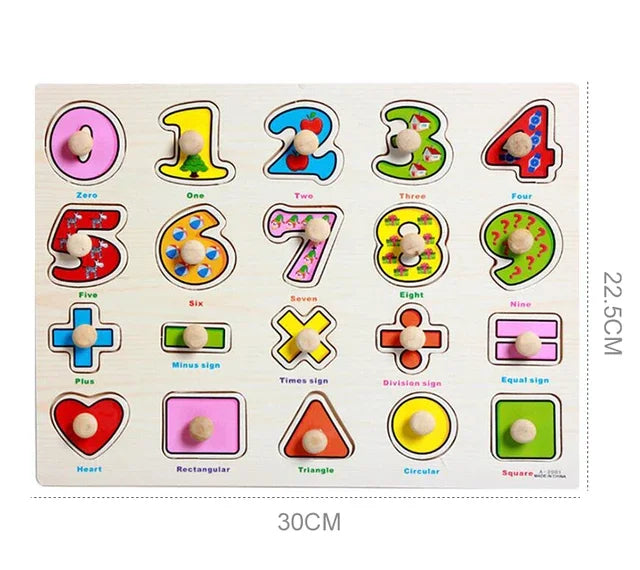 Baby Wooden Grab Board Number Letter Shape Recognition Puzzle Children Early Education Puzzle Toys Montessori Learning TMZ