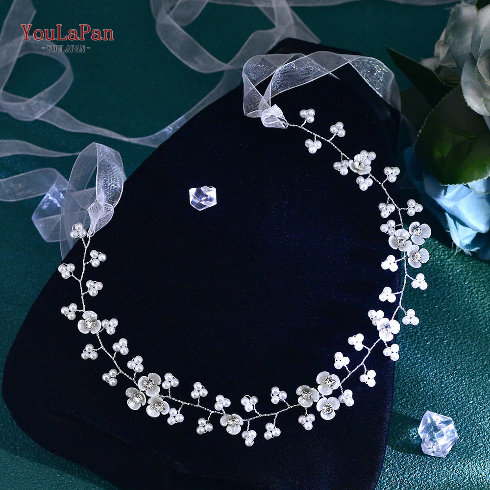 YouLaPan Bridal Wedding Headbands Handmade Tiaras Elegant Beaded Flower Hairband Headpeice Hair Accessories For Women Girl HP761