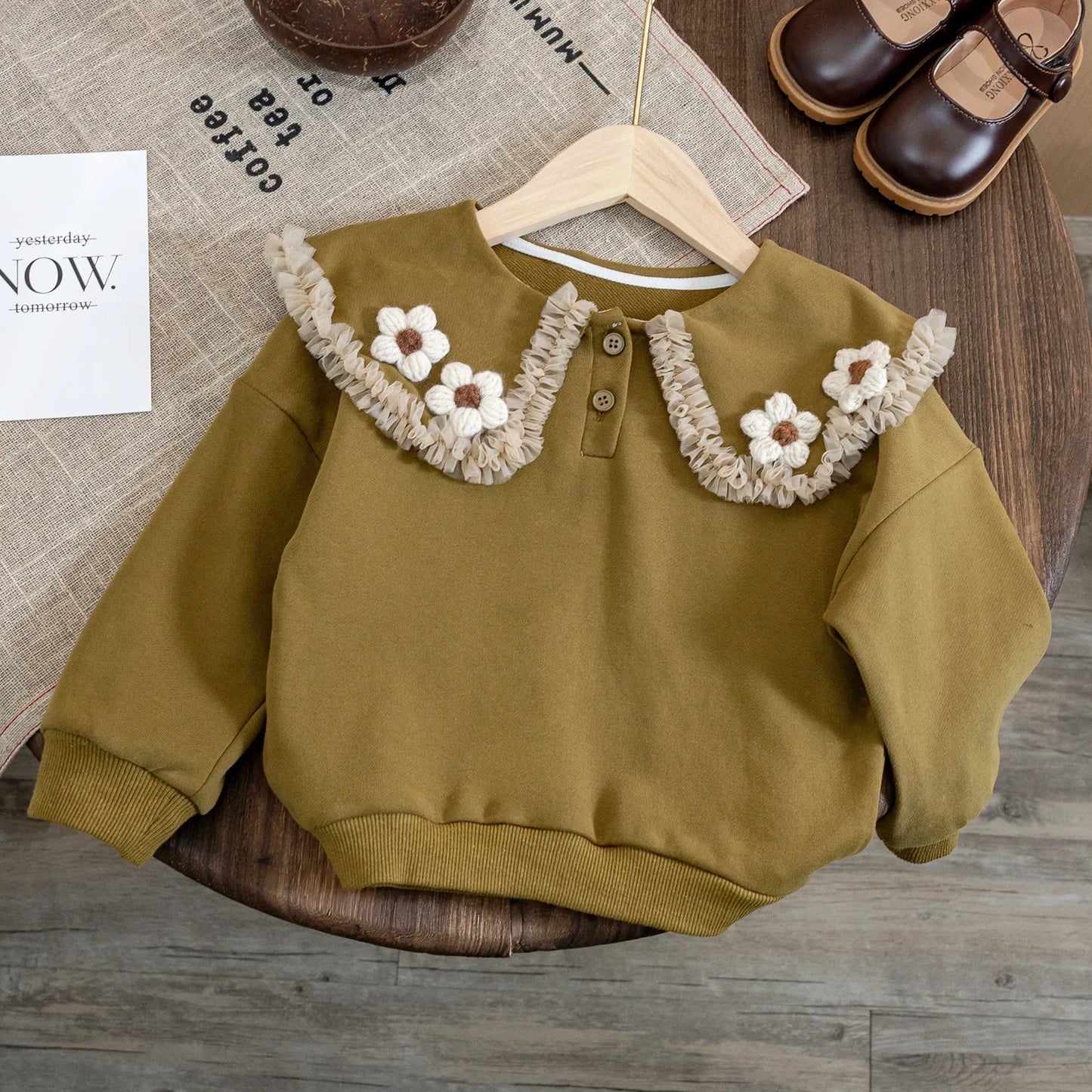 Autumn Toddler Girl Pullover Sweatshirt Casual Flowers Printed Long Sleeve Tops Fall Spring Clothes Kids Clothes Girls