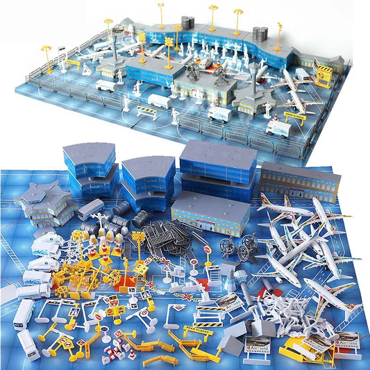 200 Stücke Flugzeug Flughäfen Modell Spielzeugfiguren Kunststoff Fahrzeug Flugzeug Spielset Flughafen Zusammengebautes Spielzeug für Kinder Kinder Jungen Geschenk 