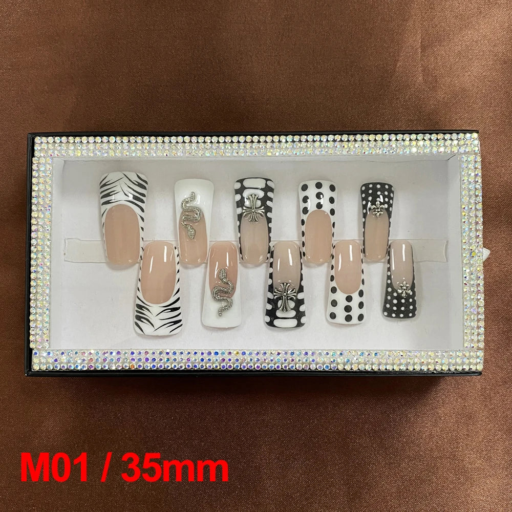 2024 New Design Nail Art Y2K Gel Polish Square Acrylic Luxury Glossy Bling Handmade Press On Nails 10 PCS Fingernails