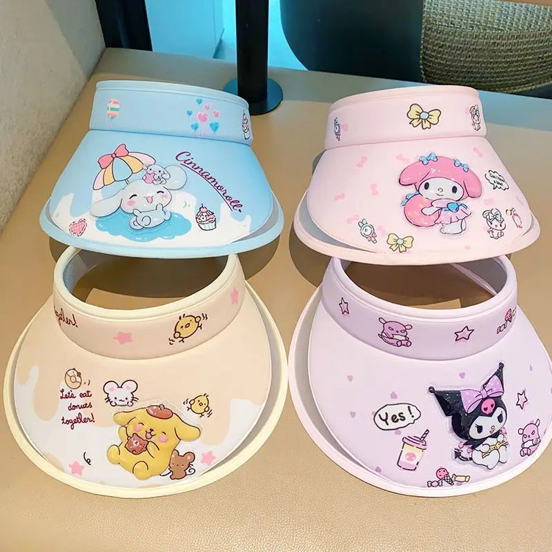 Original Hello Kitty Sanrio Kuromi Stitch Child Hat Cartoon Sun Hat Summer Sun Protection Anti-UV Empty Top Sunhat Girls Gifts