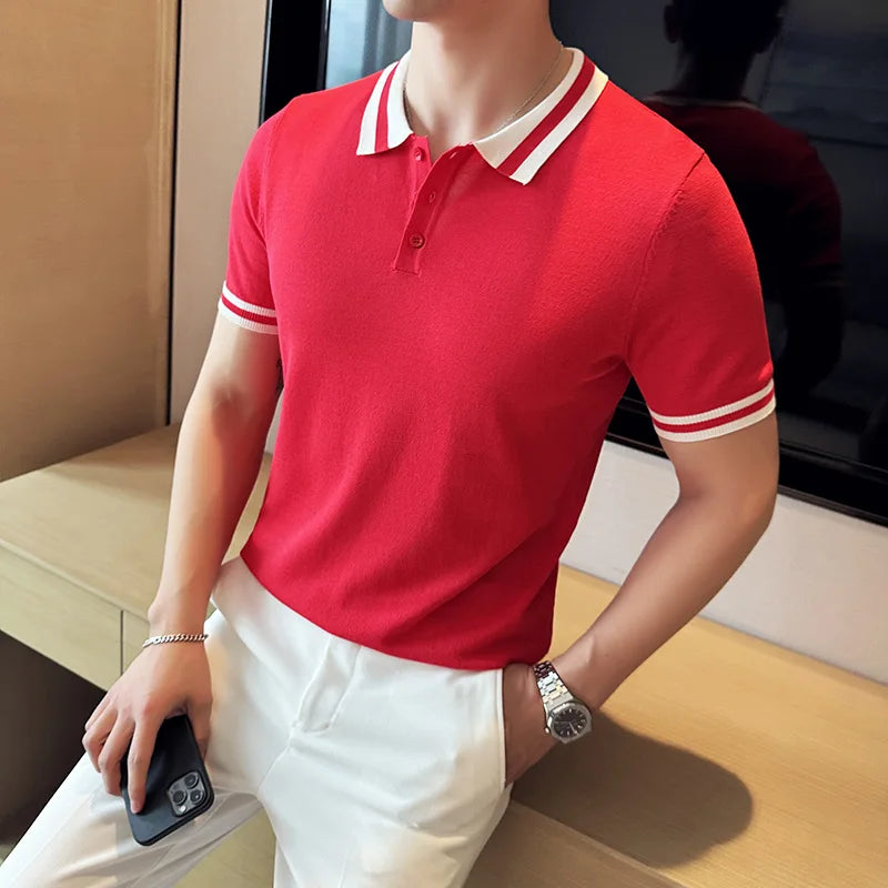 Summer Knitted Polo Shirt Men Short Sleeve Casual Business T-shirts Fashion Lapel Knitted Pullover Office Social POLO T-shirt mon !!!