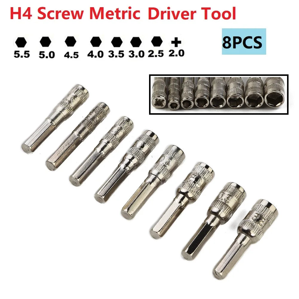 Innensechskant-Steckschlüsseleinsatz H4, Schraube, silberfarben, Treiberwerkzeug, Sechskantmutter, metrisch, PH2.0/M2.5–5,5 mm, 8-teilig/Set, Bohrer für Autoreparatur 