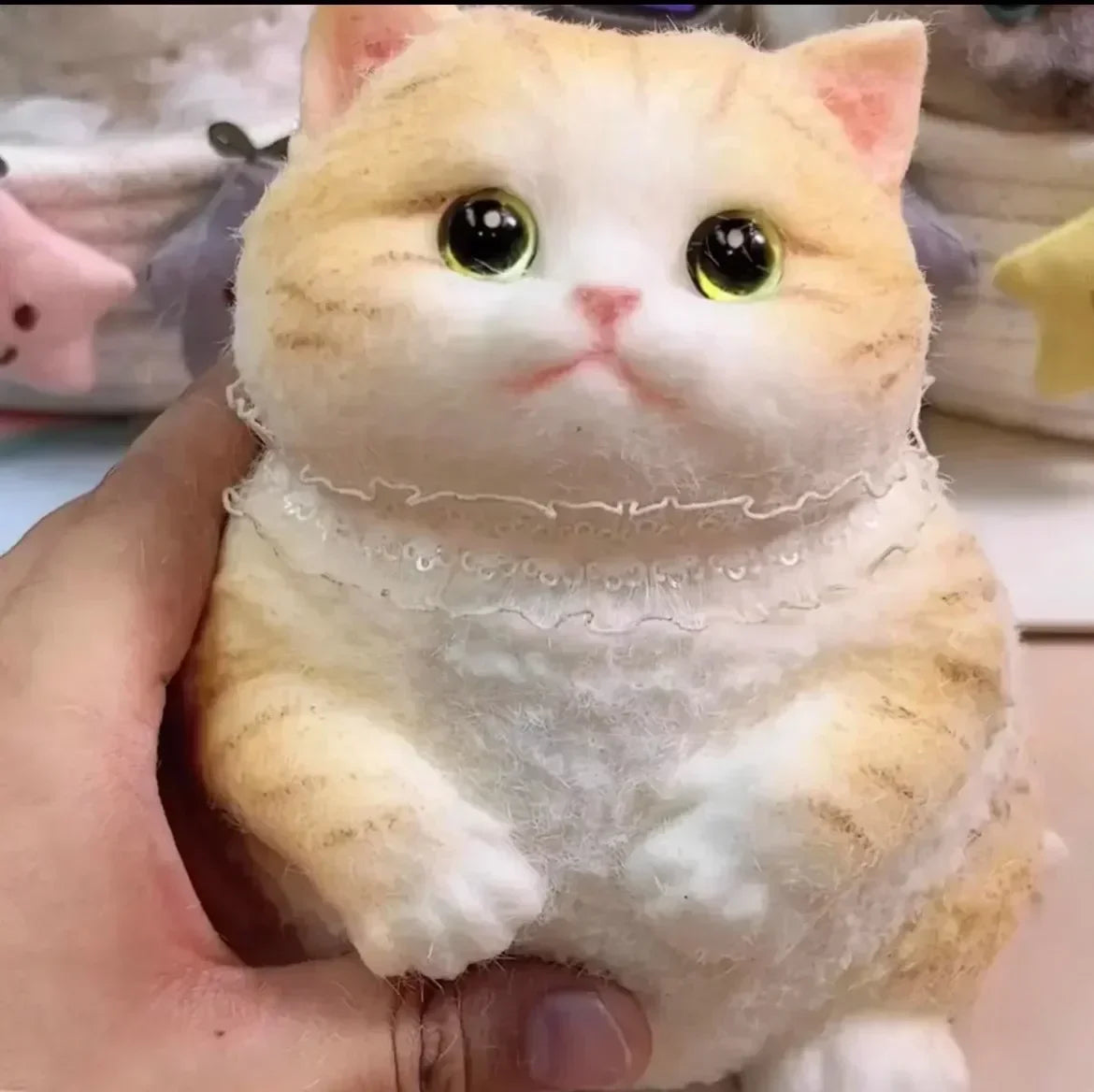 17cm Simulation Silicone Cat Soft Rebound Handmade Toy with Bamboo Basket Bionic Kitten Birthday Gifts Ornament