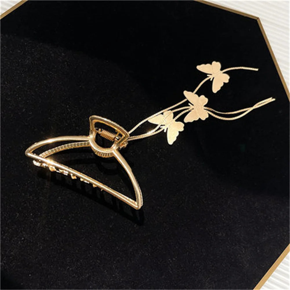 Temperament Hollow Butterfly Hair Claws Nonslip Elegent Golden Clips With Butterfly Tassel Hairband  Hair Accessories