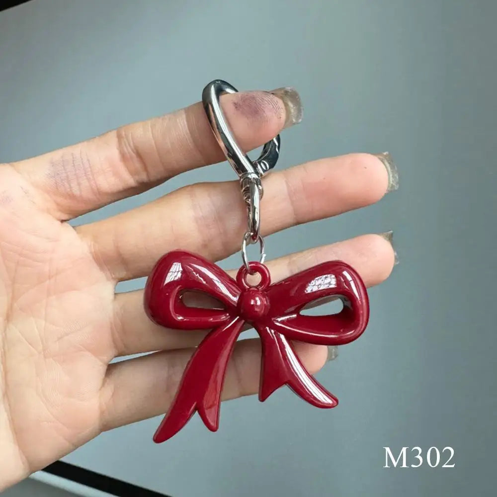 New Fashion Red Love Y2k Keychain Korean Charm Bag Pendant Handmade Beaded Bownot Keyring Vintage Red Metal Hanging Accessories