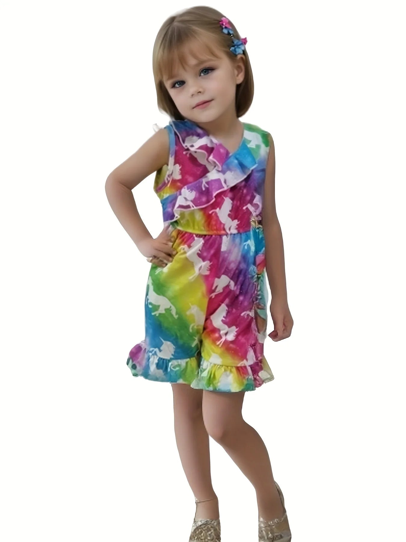 Cutest Girl Floral Printing Jumper With Pockets Unicorn Flutter Ruffle Casual Everyday Wear Clothes