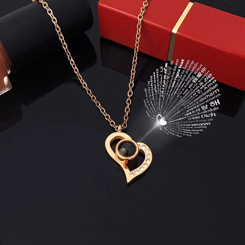 I Love You Necklace 100 Languages Projection Love Heart Necklace Heart Pendant for Women Valentines Day Gifts for WifeGirlfriend