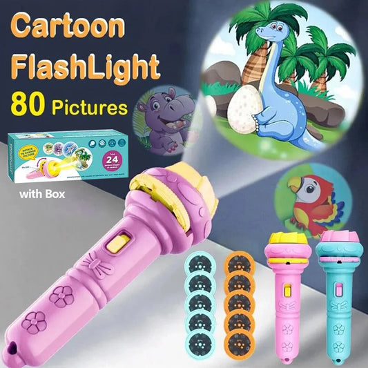 10 Karten Cartoon Projektionstaschenlampe 80 Muster Kreative Kinder Taschenlampe Spielzeug Projektor Babyspielzeug Bedtime Story Buch Spielzeug 