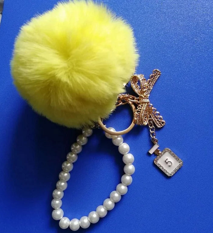 Car Women handBag Key Chain Fashion Pearl Chain Crystal Bottle Bow Pompom Keychain Fluffy Puff Ball Keychains Jewelry
