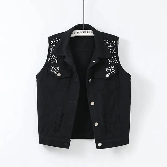2025  clothes New Vintage Hole Sleeveless Jean Waistcoat Short Jacket Female Outerwear Spring Autumn Denim Vest Women Clothes