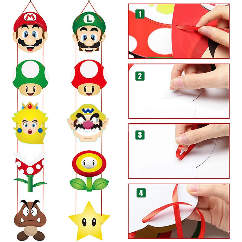 1 Pair Super Mario Bros Door Hanging Anime Party Wall Decorations Door Accessories Theme Party Kids Birthday Supplies Gifts