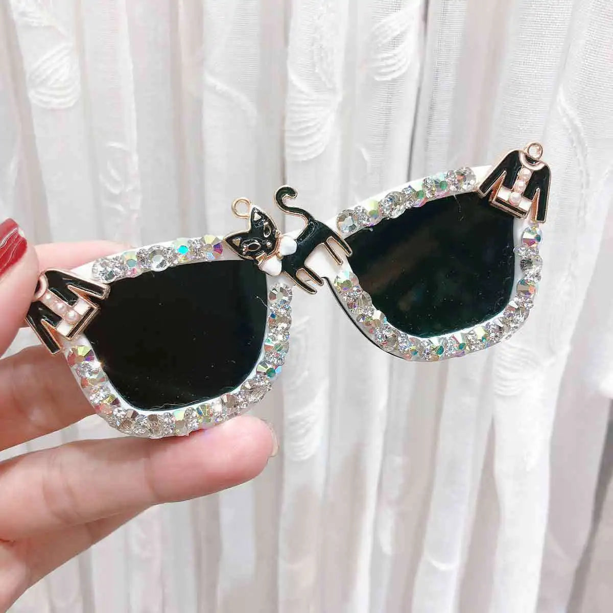 Black Sunglasses Shape Elastic Hair Bands Pins for Women Crystal Rhinestone Hairband Hair Clips Rope Tie Girls Hair Accesorios