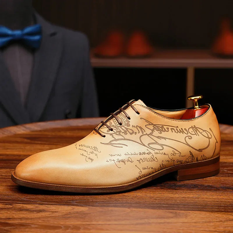2025 Luxury Brand Men Leather Shoes Lace Up Pointed Toe Mixed Colors Brogues Oxford Mens Dress Shoes Wedding Office Shoes Men