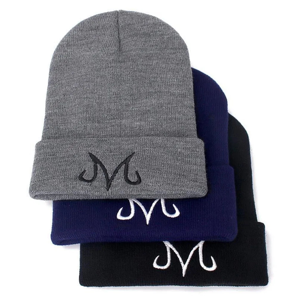 قبعة بيني جديدة بحرف M من Dragon Ball Majin Buu للنساء والرجال قبعات شتوية دافئة محبوكة من القطيفة قبعة تنكرية 