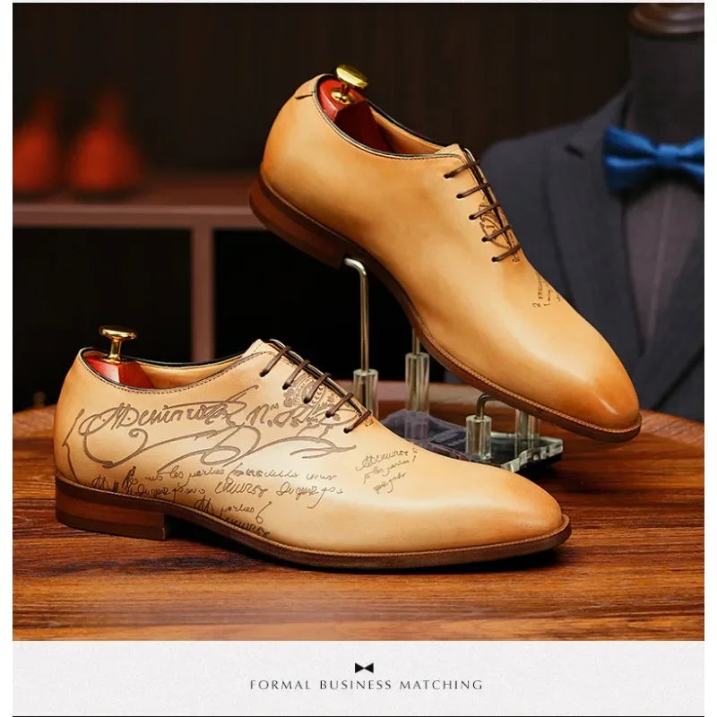 2025 Luxury Brand Men Leather Shoes Lace Up Pointed Toe Mixed Colors Brogues Oxford Mens Dress Shoes Wedding Office Shoes Men