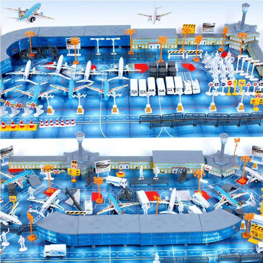 200Pcs Aircraft Airports Model Toy Figures Plastic Vechile Airplane Playset Airport Assembled Toys for Children Kids Boys Gift