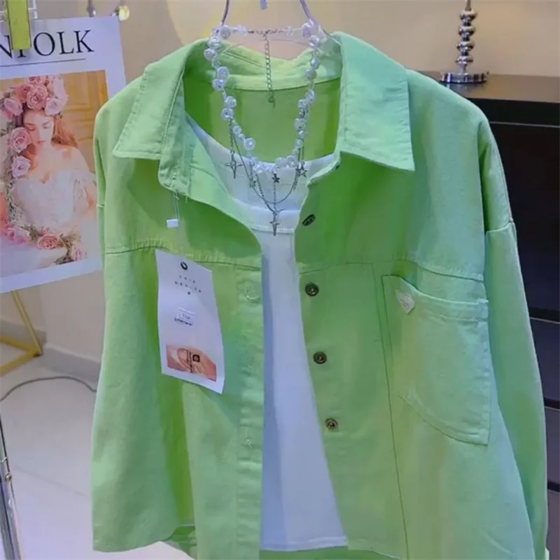 Spring and Autumn Petite Candy Colored Short Denim Jacket 2024 New Loose and Versatile Casual Jacket Top Trend Women