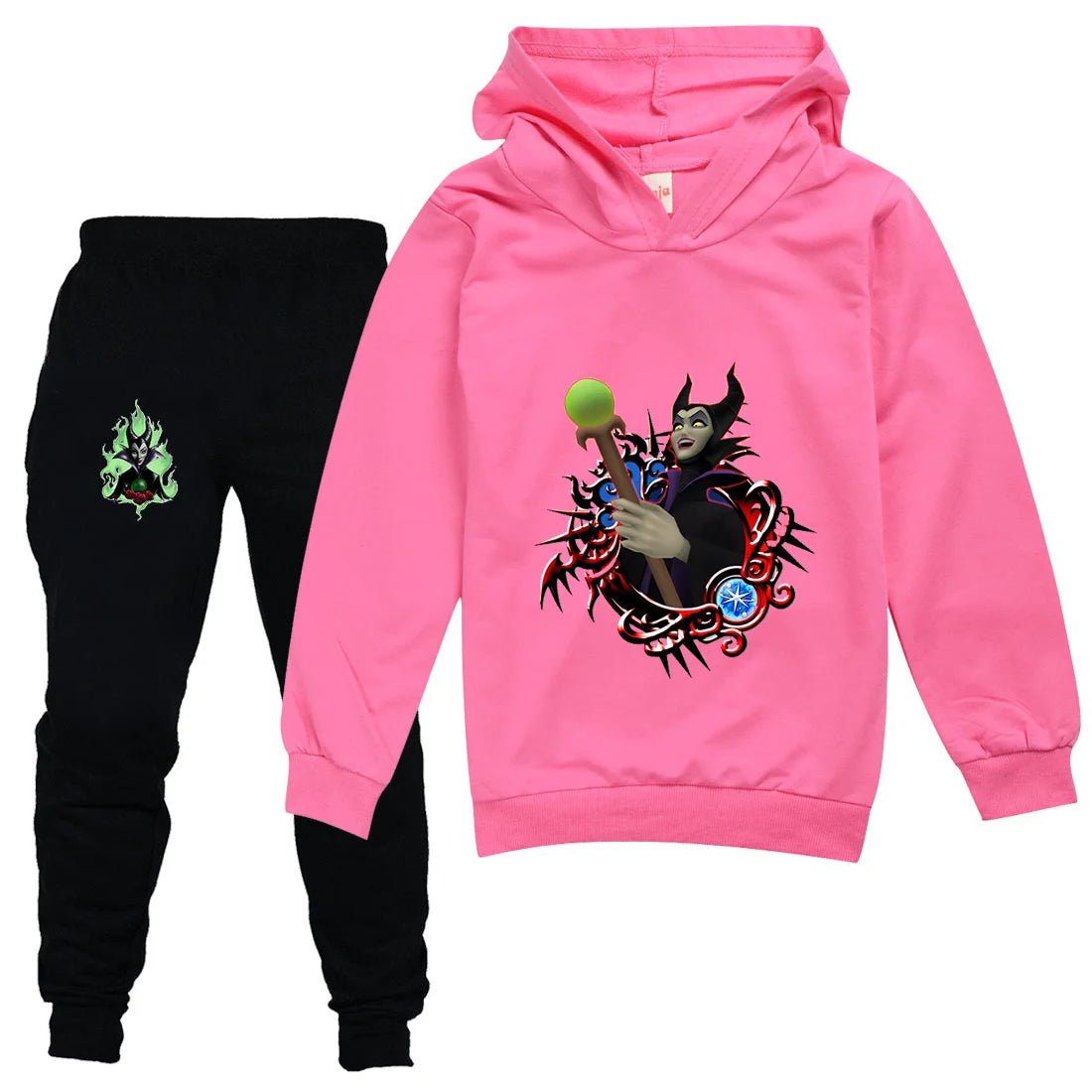 Maleficent Kids Sportswear Suits Girls Boys Casual Thin Hoodie Black Pants Teen Chilren Outerwear Clothing Sets
