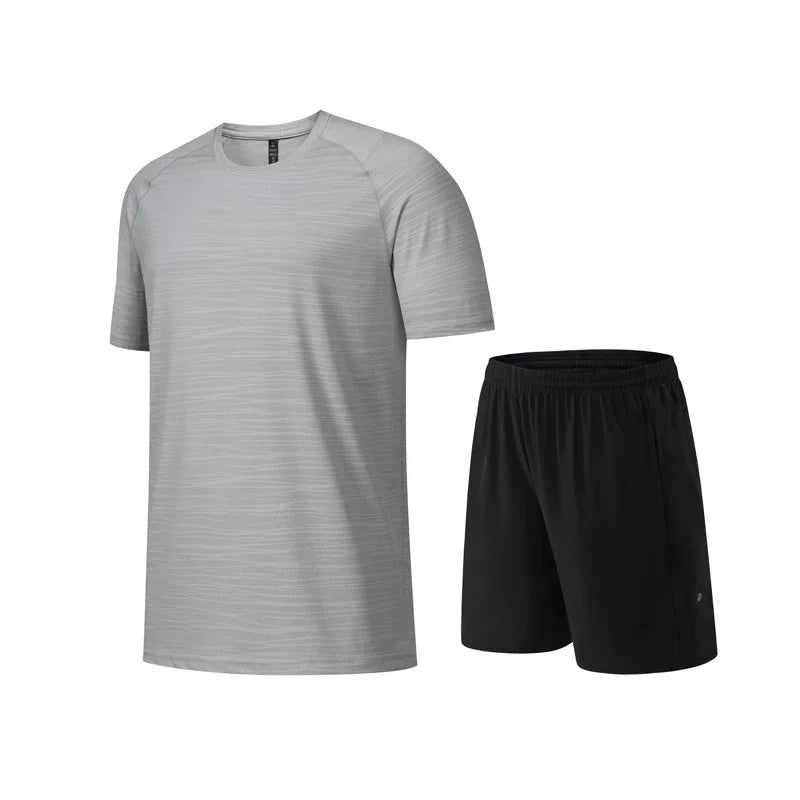 2pcs Set Mens Running Sportswear Suit Golf Tennis Workout Sweatshirts Short Sleeved Shorts Kits Outdoor Go Hiking Sports Clothes