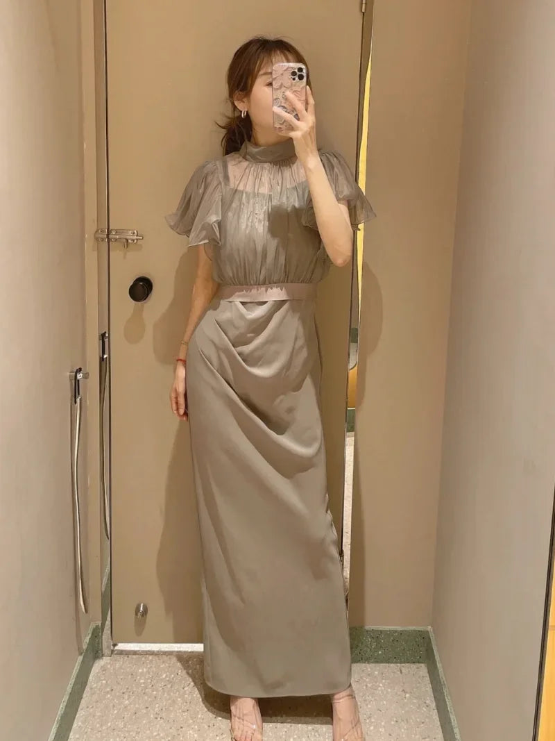 Neploe Ruffled Perspective Top+pleated Slim Waist Strap Dress Japanese 2024 Summer Conjunto Femenino Womens Two Peice Sets
