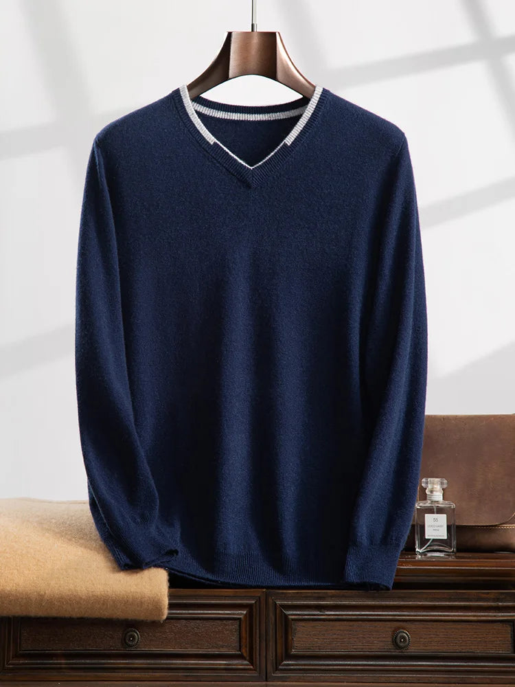 ANGEL Men's 100% Cashmere Sweater Long Sleeve V-Neck Pullovers Loose High-End Knit Shirt Casual Tops New Autumn Winter Clothing