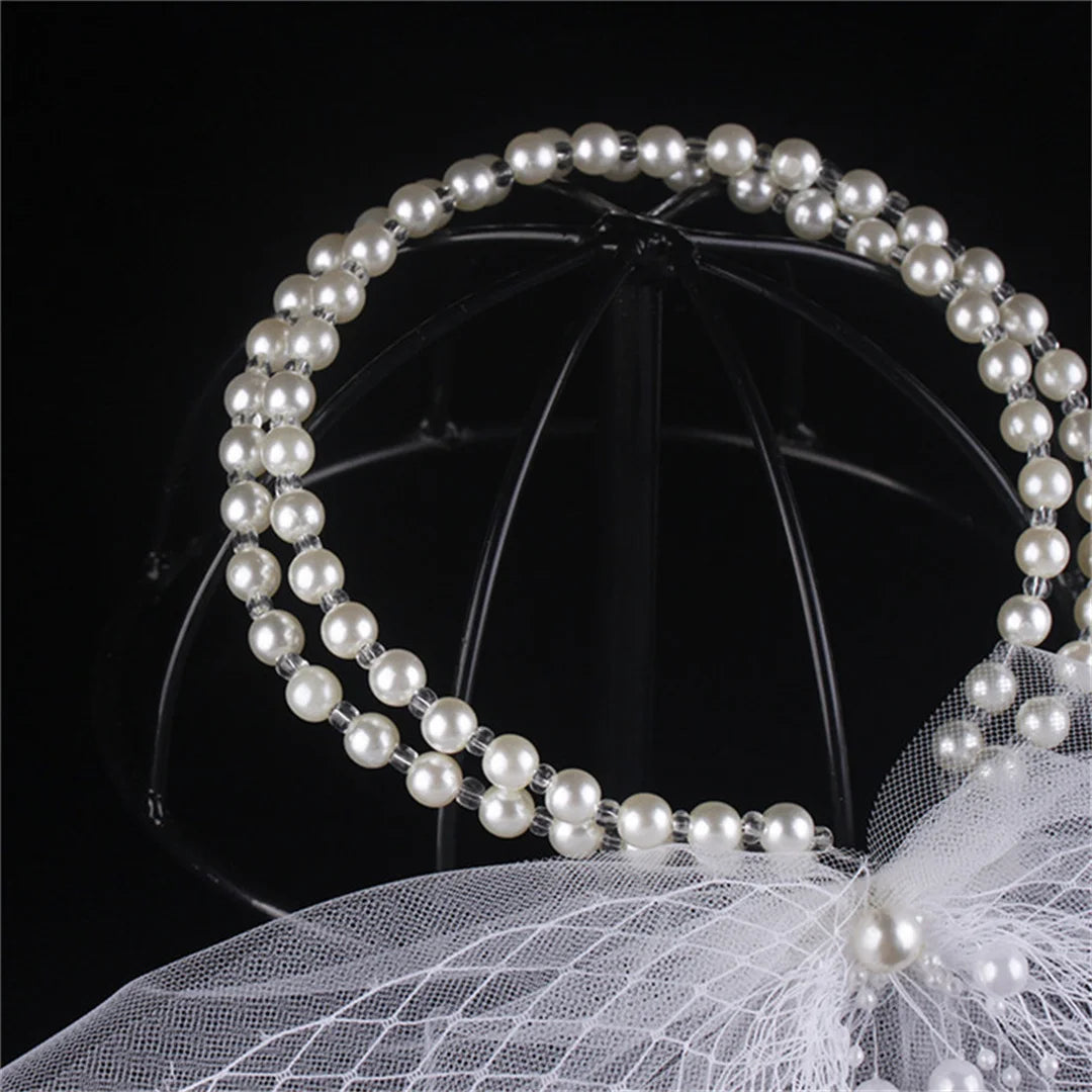 Bridal handmade long tiara double pearl hair veil wedding hair ornament photo studio photography accessories wedding