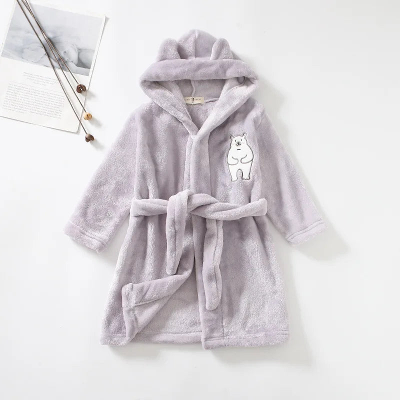 Kids Hooded Lace-up Bathrobe Winter Baby Boys Girls Pajamas Robes Cartoon Animals Girls Boy Sleepwear Bathrobe Girls Clothing