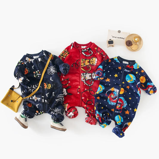 Sanlutoz Halloween Pumpkin Long Sleeve Baby Jumpsuits Zipper Winter Fleece Warm Infants Rompers Clothing Thickened Cozy