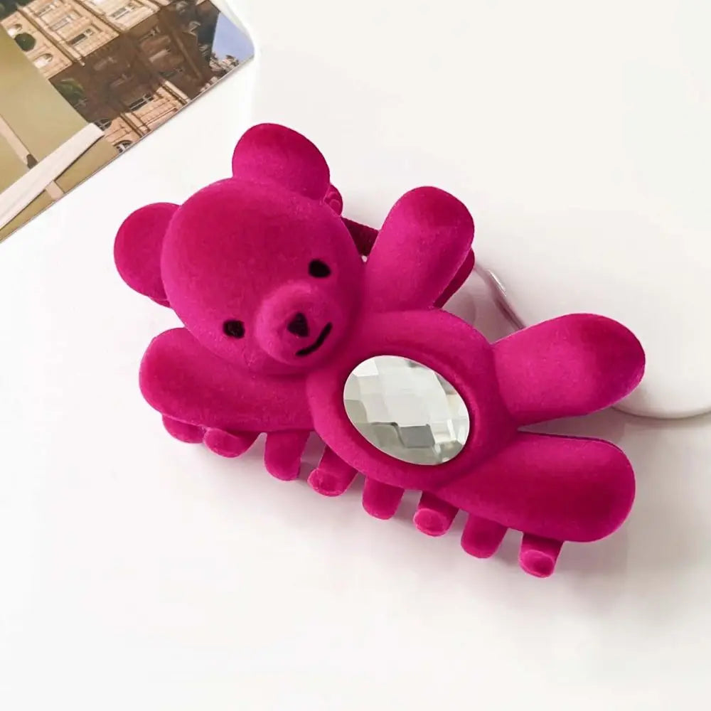 Creative Flocking Cute Bear Hair Claw Hair Clip Shark Clip Shark Grab Clip Rhinestone Headwear Back Head Hair Clip Travel