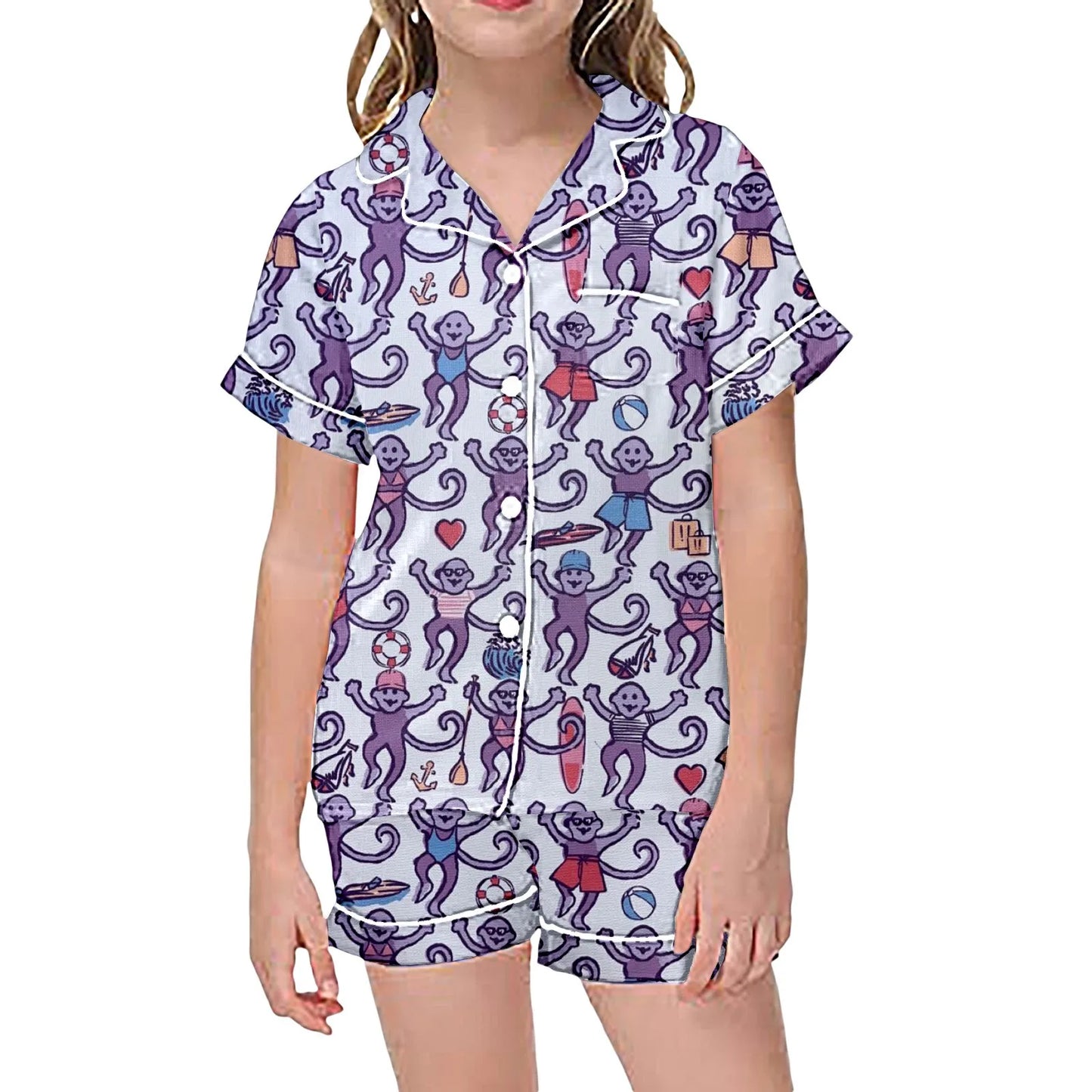 Cute Roller Monkey Print Pajama Short Sleeve Shirt And Shorts Pajama Set Sleepwear 2 Piece Set Pajamas For Kids Children Graphic