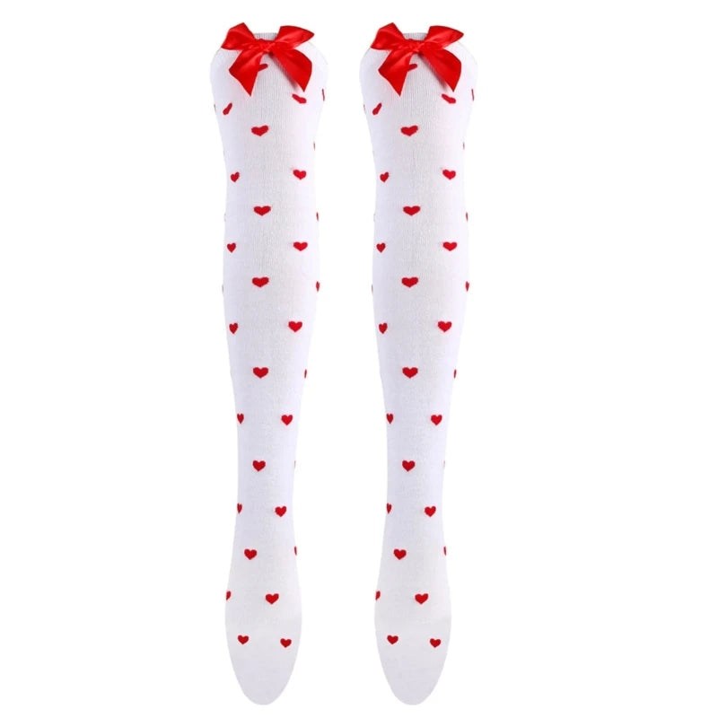 Valentine Day Bow Lip Heart Pattern Thigh High Stockings Tights for Women
