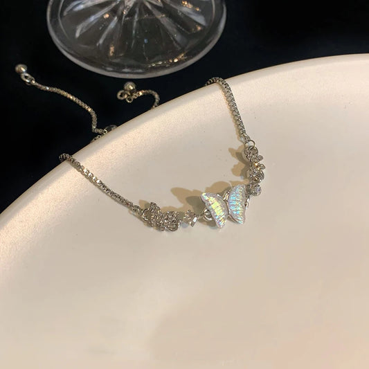 Colorful Zircon Butterfly Drawstring Bracelets For Women Lovely Bowknot Silver Color Adjustable Bracelets Jewelry Birthday Gifts