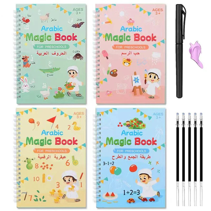 Early Learn Montessori Copybooks With Pen Kids Books Reusable Magical Calligraphy Free Wiping Arabic Alphabet