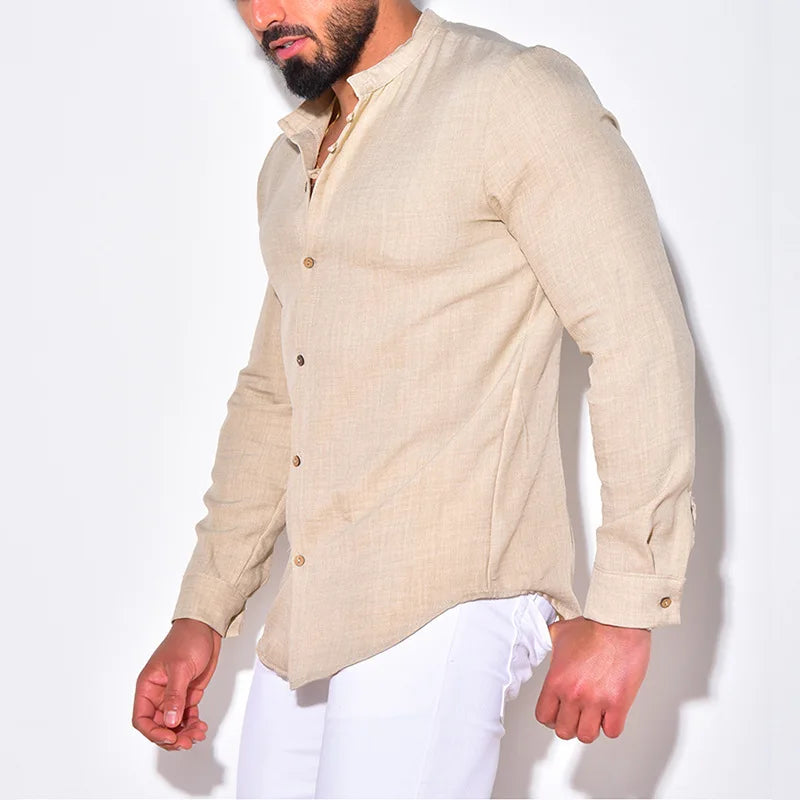 New Spring Summer Regular Fit Men's Shirts Cotton Linen Casual Top Blouse Long Sleeve Men Clothing
