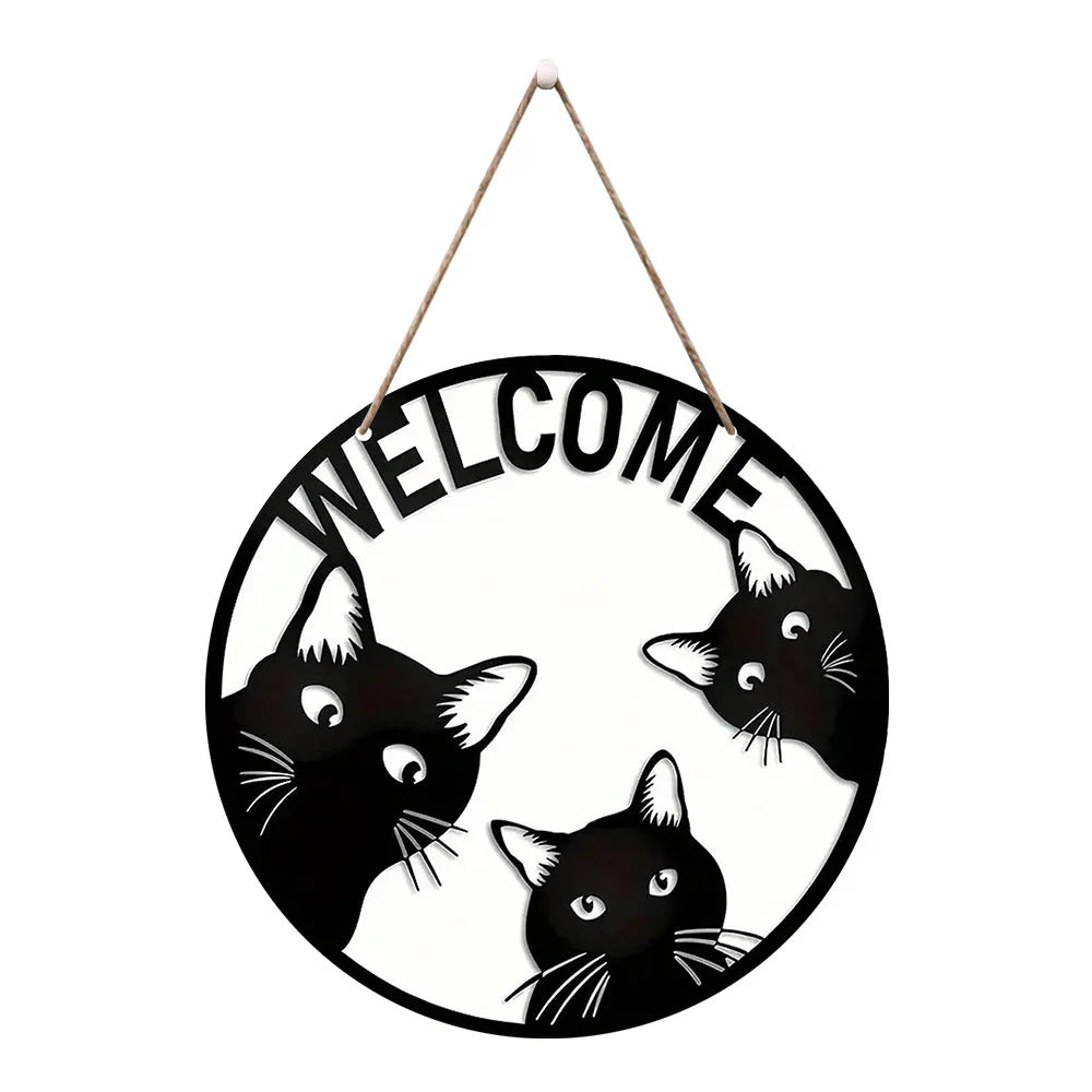 Halloween Black Cat Mi Welcome Creative Logo Wooden Welcome Door Sign, Living Room Pet Supplies, Cattery Scene Decoration