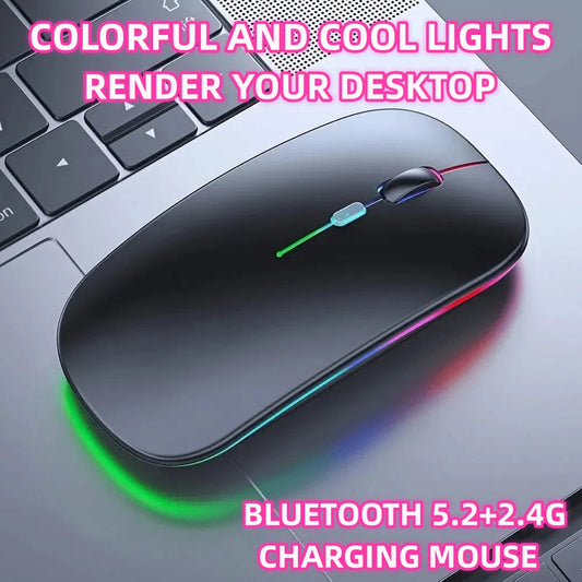 Kabellose Maus, Gaming-Maus mit Hintergrundbeleuchtung, USB-kompatible, wiederaufladbare RGB-Mäuse, geräuschlose, ergonomische Gaming-Maus mit Hintergrundbeleuchtung für Laptop-PC 