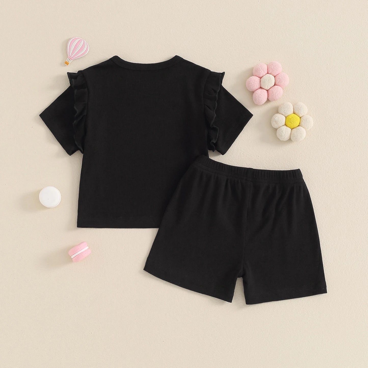 Newborn Toddler Baby Girl Summer Clothes Knit Ribbed Ruffle Shirt Shorts Sets Casual Outfits 0 3 6 9 12 18 Months 2T