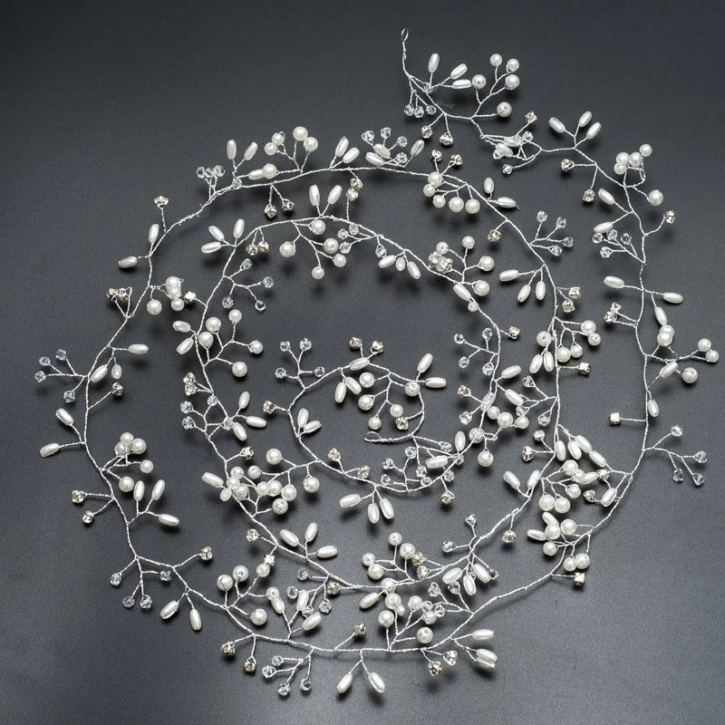 50-150cm Wedding Pearl Headband For Women Bridal Vine Rhinestone Hairband Crown Headpiece Wedding Hair Jewelry Hair Accessories