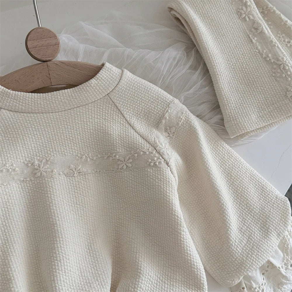 2025 Autumn New Baby Girl Long Sleeve Clothes Set Children Solid Lace Sweatshirt + Pants 2pcs Suit Cotton Toddler Girl Outfits