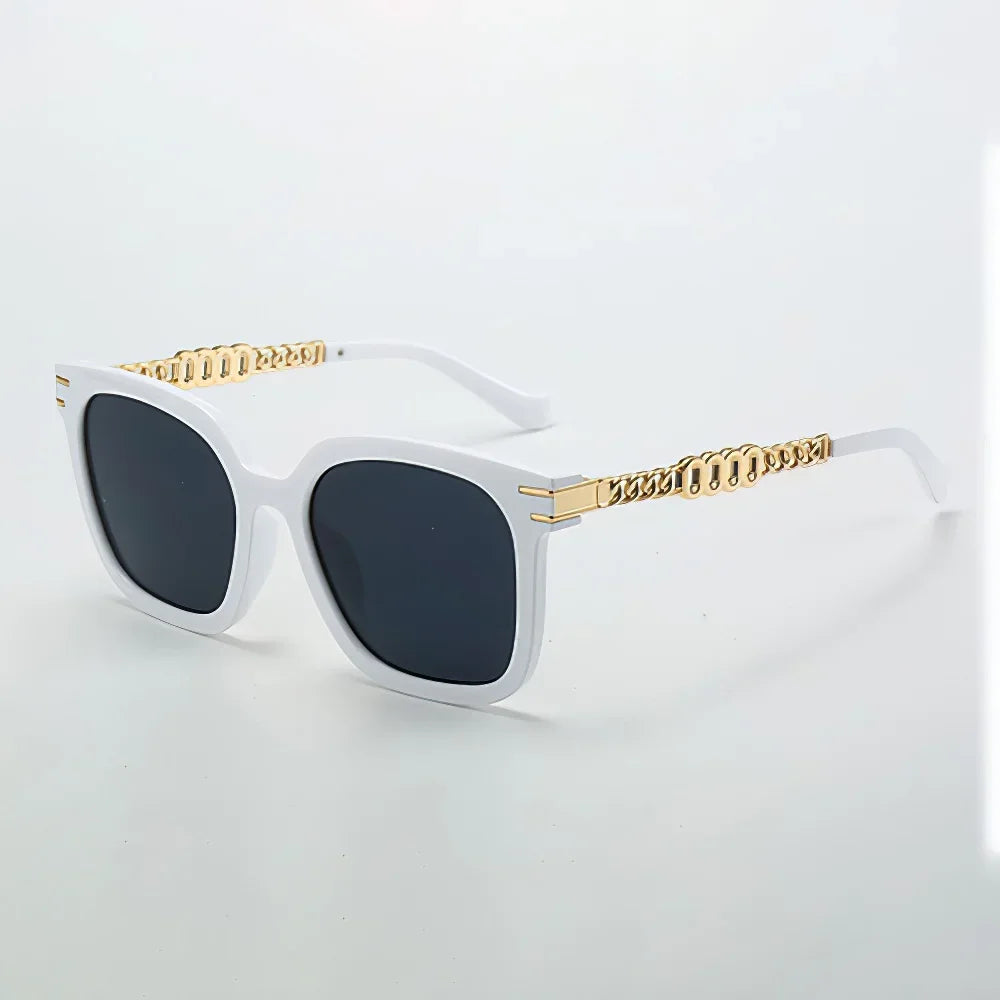 2025 New In Vintage Sunglasses For Women Luxurious Golden Chain Embellished Black Square Glasses Dark Lenses Glasses Women