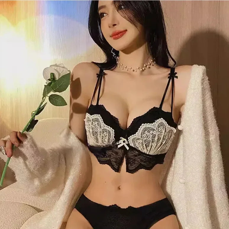 Push-up Gather Lace Bra Double U-shaped Soft Support Structure  Underwear Comfort Simple Bra Pride Bras