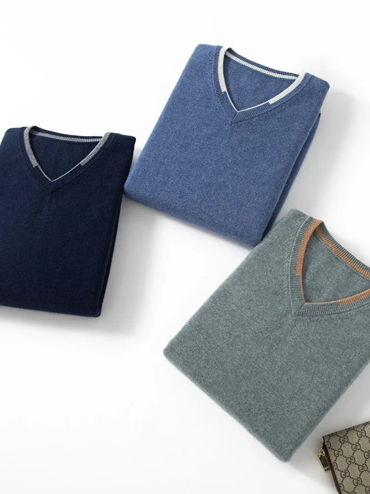 ANGEL Men's 100% Cashmere Sweater Long Sleeve V-Neck Pullovers Loose High-End Knit Shirt Casual Tops New Autumn Winter Clothing